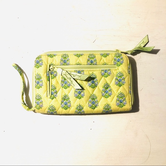 Vera Bradly Lime Green & Blue Zip Around Wallet - Picture 1 of 7